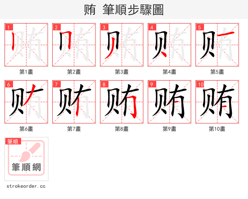 贿 的笔顺分步演示（一笔一画写字）