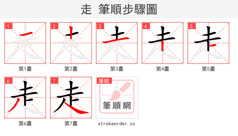 走 的笔顺分步演示（一笔一画写字）