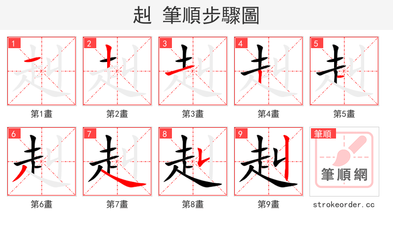 赳 的笔顺分步演示（一笔一画写字）