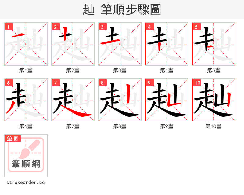 赸 的笔顺分步演示（一笔一画写字）