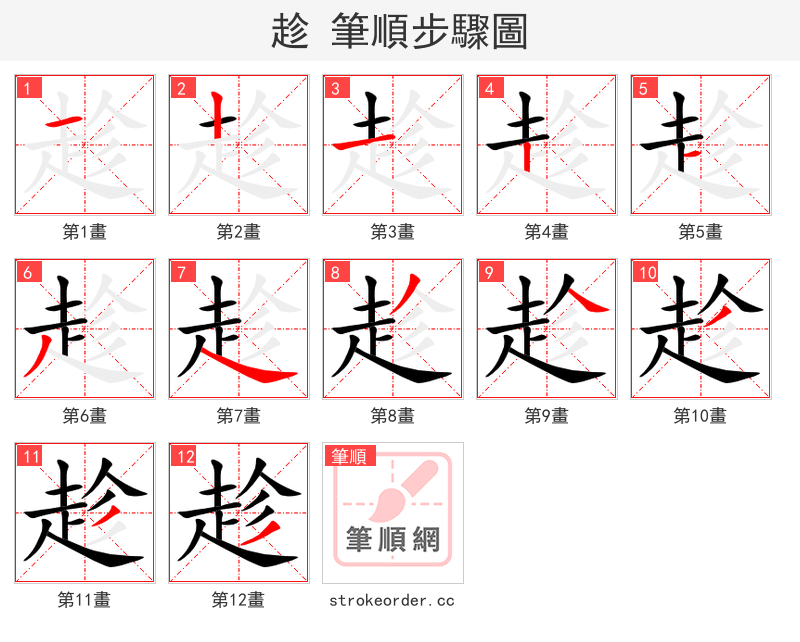stroke order steps of 趁