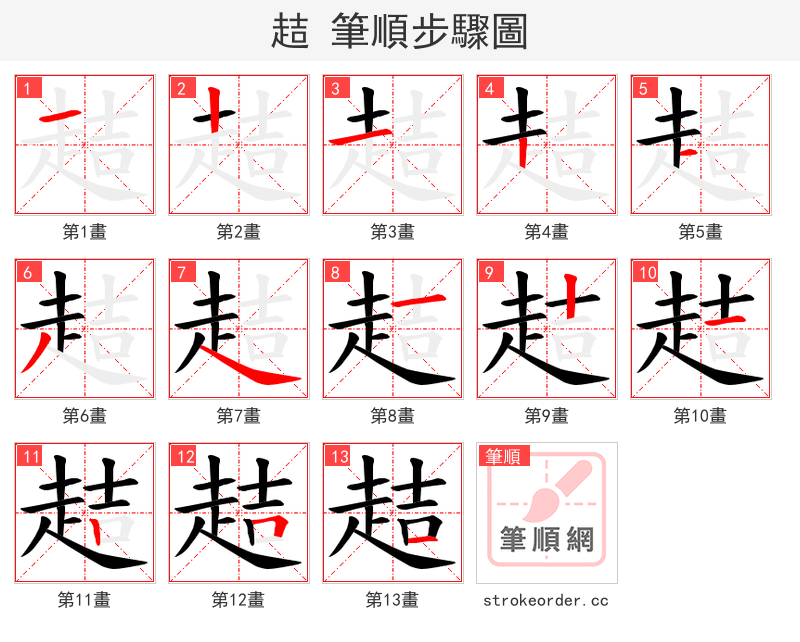 趌 的笔顺分步演示（一笔一画写字）
