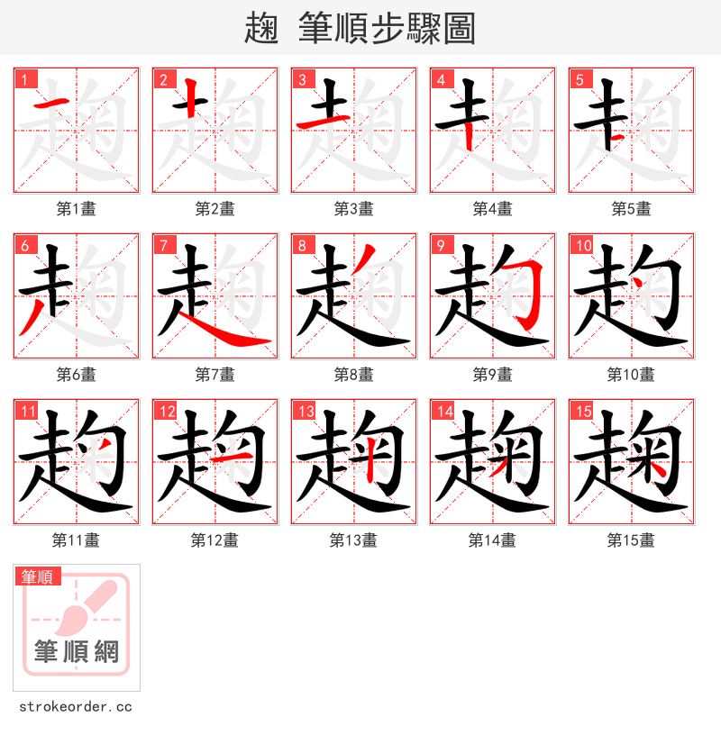 趜 的笔顺分步演示（一笔一画写字）