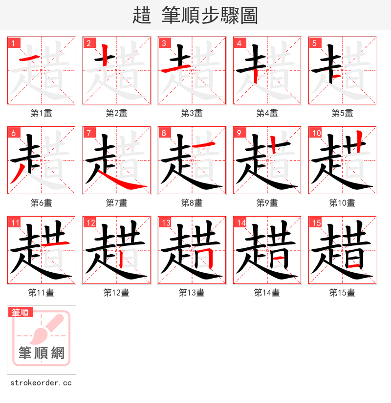 趞 的笔顺分步演示（一笔一画写字）