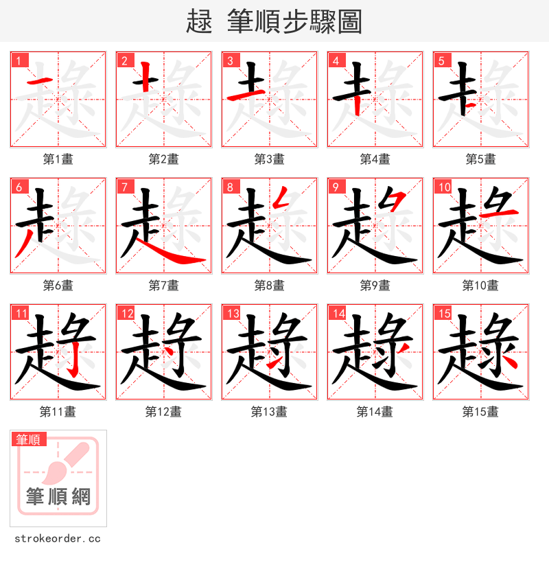 趢 的笔顺分步演示（一笔一画写字）