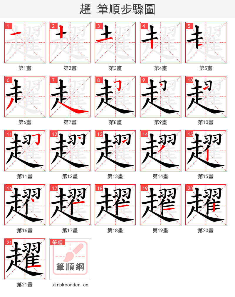 趯 的笔顺分步演示（一笔一画写字）
