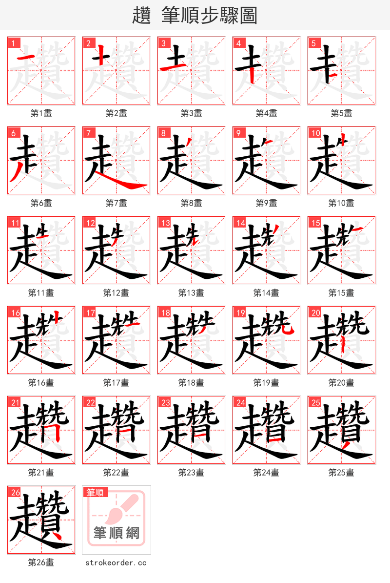 趲 的笔顺分步演示（一笔一画写字）