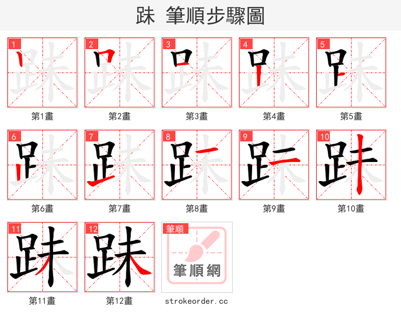 跊 的笔顺分步演示（一笔一画写字）