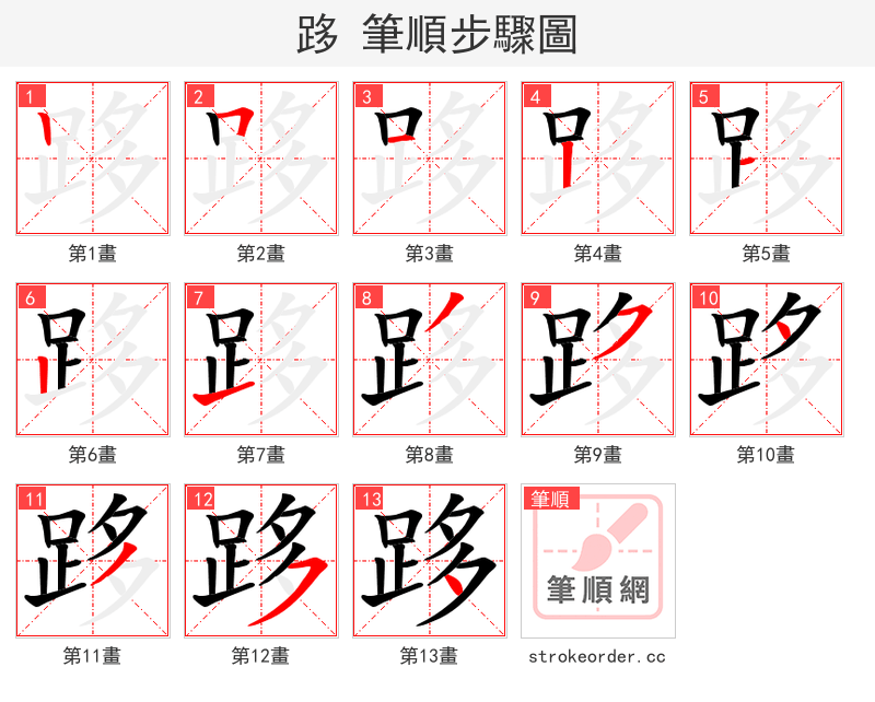 跢 的笔顺分步演示（一笔一画写字）