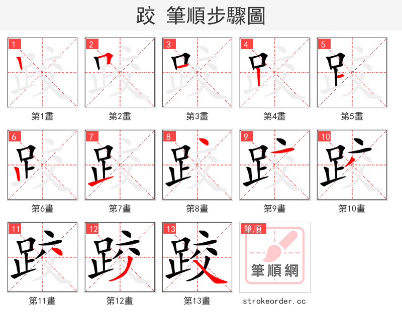 stroke order steps of 跤