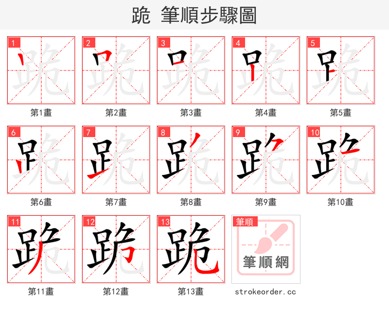 跪 的笔顺分步演示（一笔一画写字）