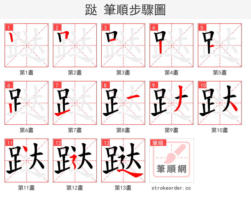 跶 的笔顺分步演示（一笔一画写字）