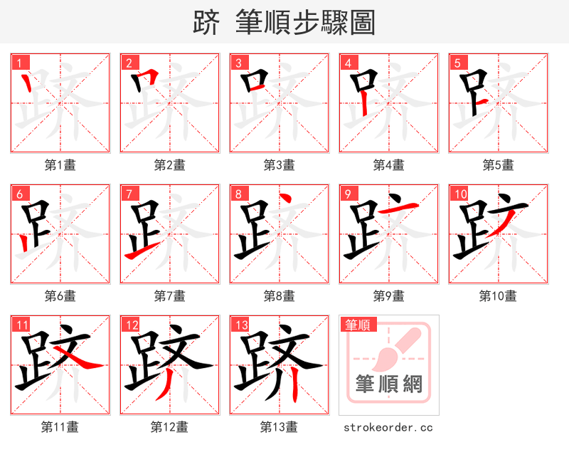 stroke order steps of 跻