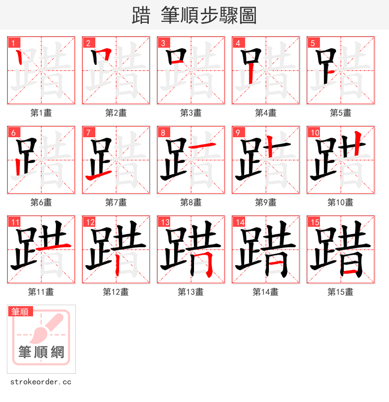踖 的笔顺分步演示（一笔一画写字）