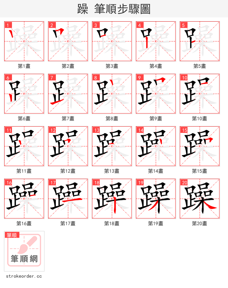 stroke order steps of 躁