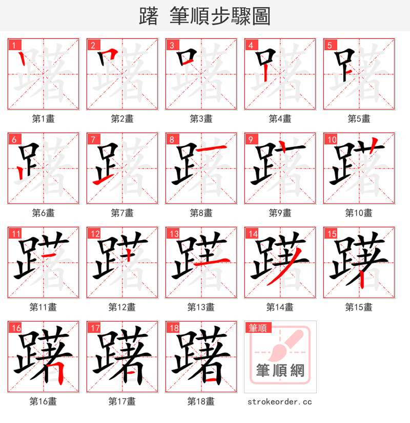 躇 的笔顺分步演示（一笔一画写字）