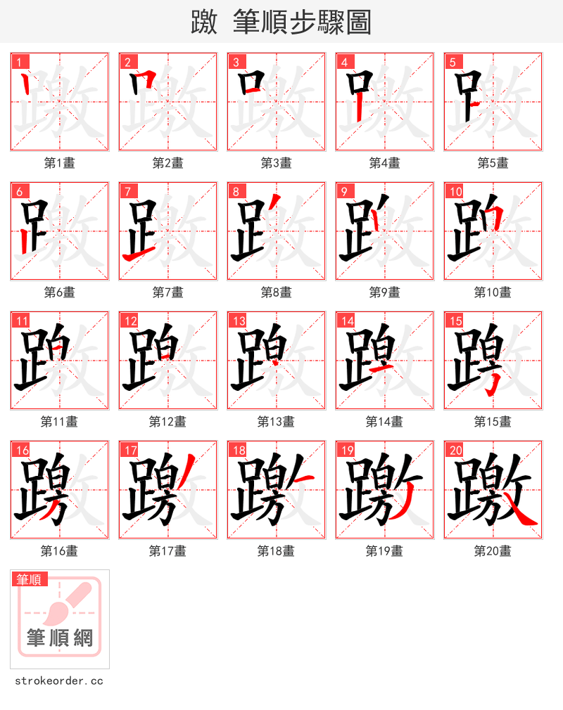 躈 的笔顺分步演示（一笔一画写字）