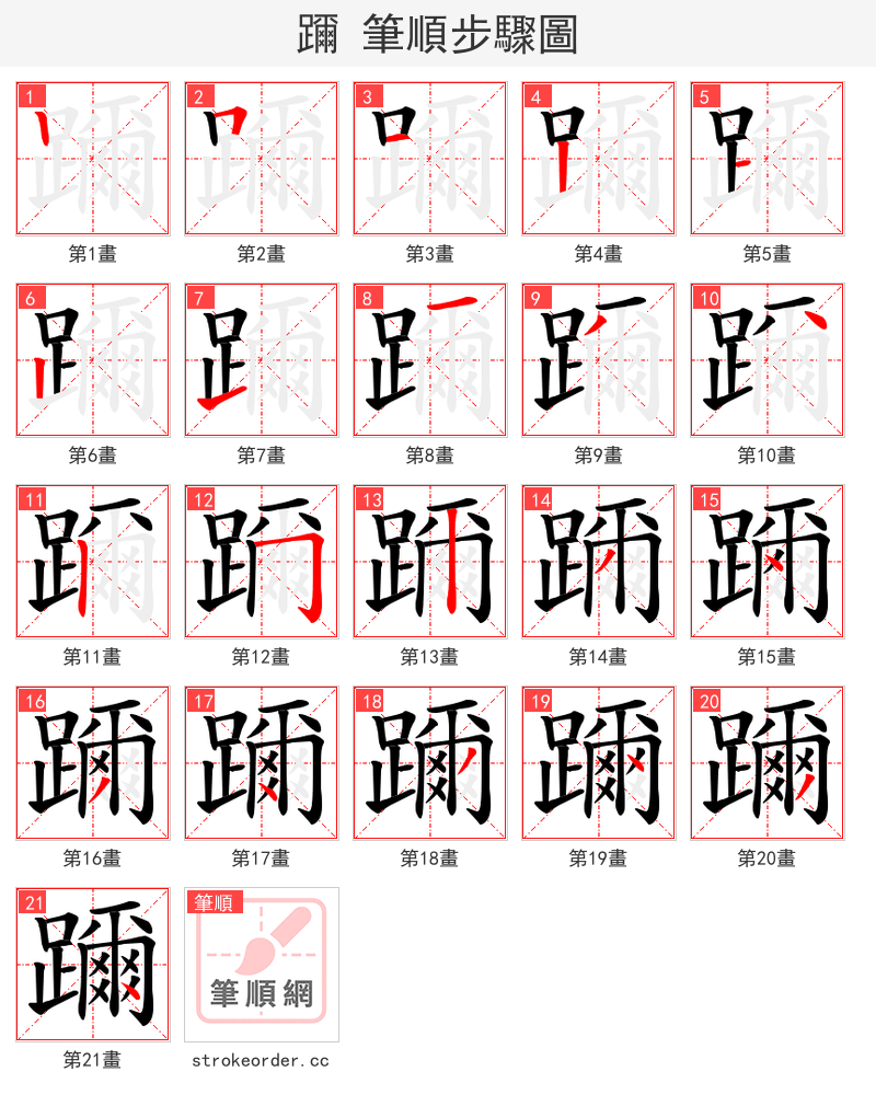 躎 的笔顺分步演示（一笔一画写字）