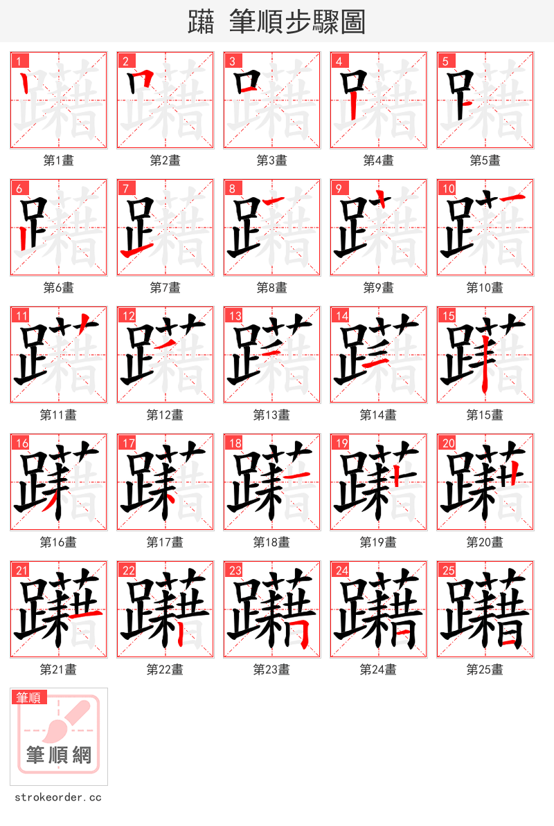 躤 的笔顺分步演示（一笔一画写字）