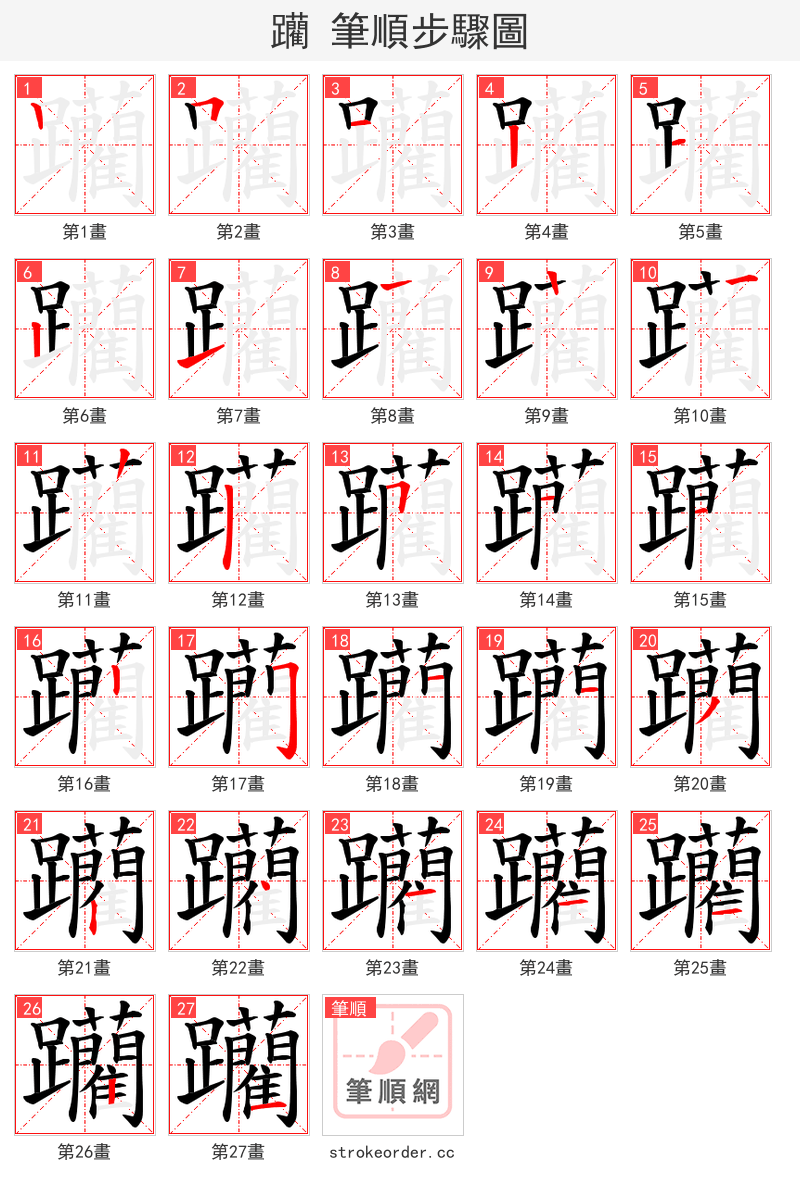 躪 的笔顺分步演示（一笔一画写字）