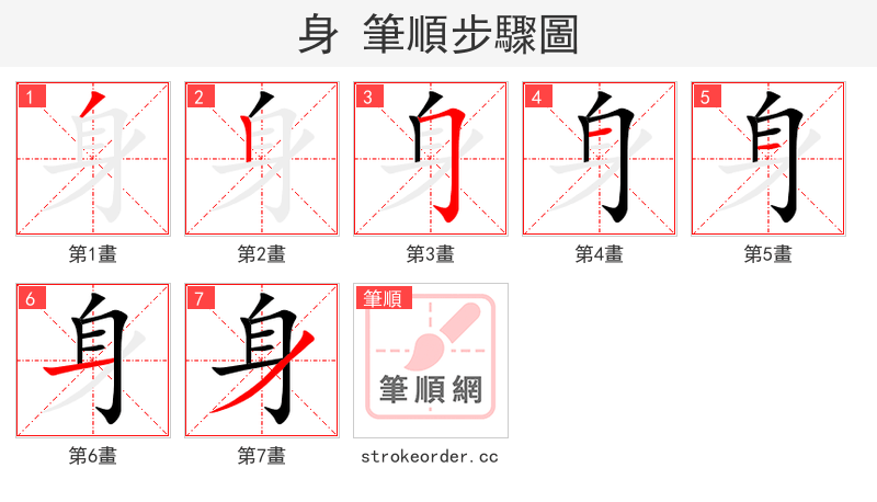 stroke order steps of 身