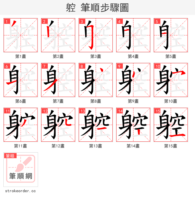 躻 的笔顺分步演示（一笔一画写字）
