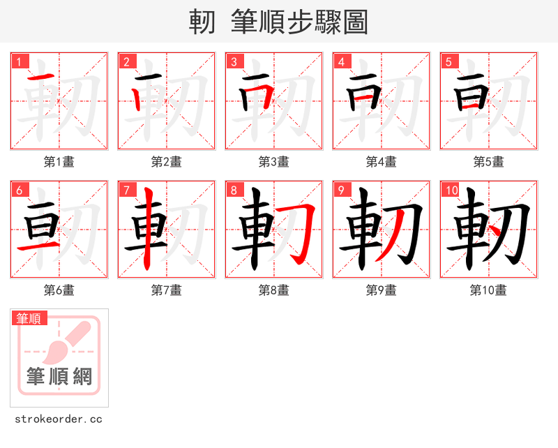 軔 的笔顺分步演示（一笔一画写字）