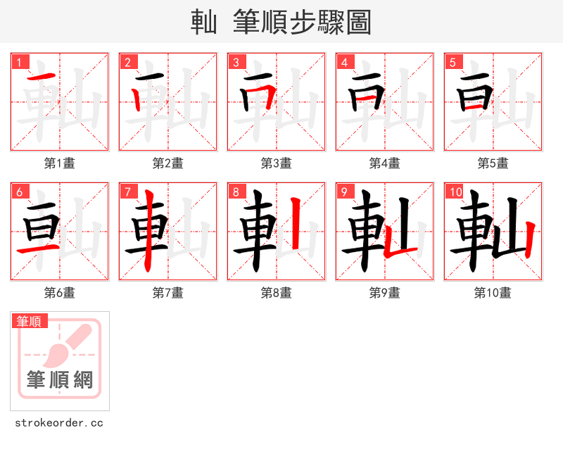 軕 的笔顺分步演示（一笔一画写字）