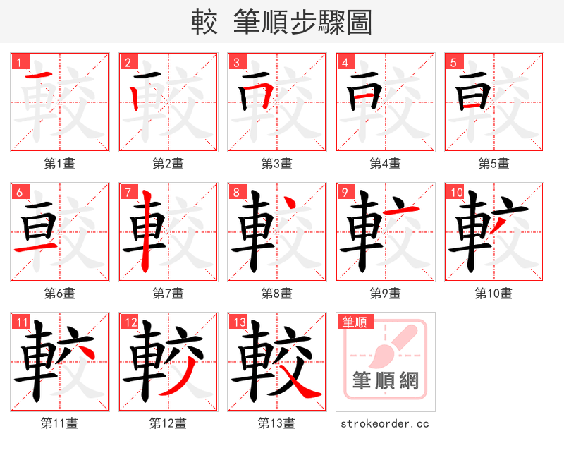 較 的笔顺分步演示（一笔一画写字）