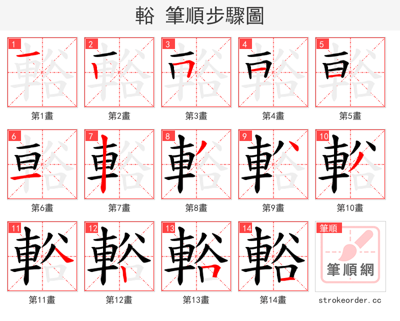 輍 的笔顺分步演示（一笔一画写字）