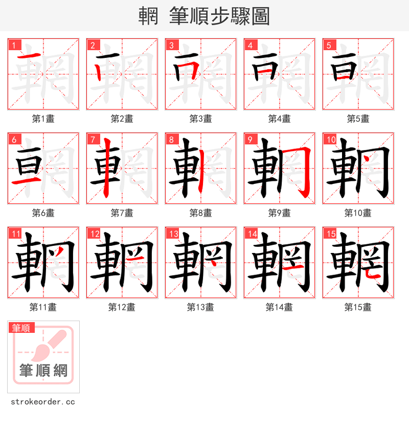 輞 的笔顺分步演示（一笔一画写字）