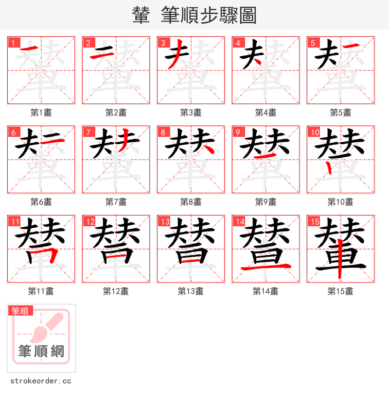 輦 的笔顺分步演示（一笔一画写字）