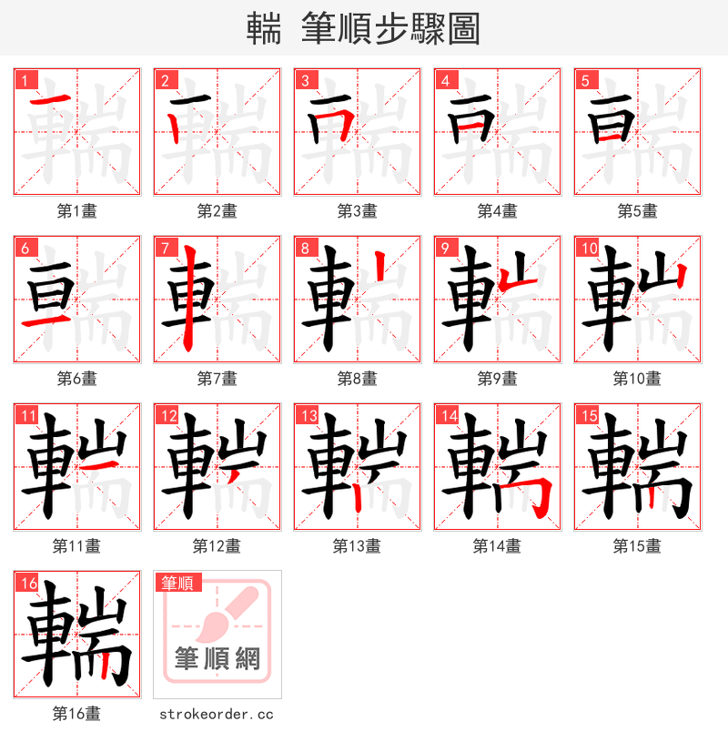 輲 的笔顺分步演示（一笔一画写字）