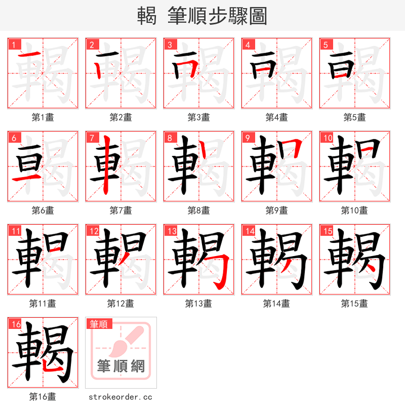 輵 的笔顺分步演示（一笔一画写字）