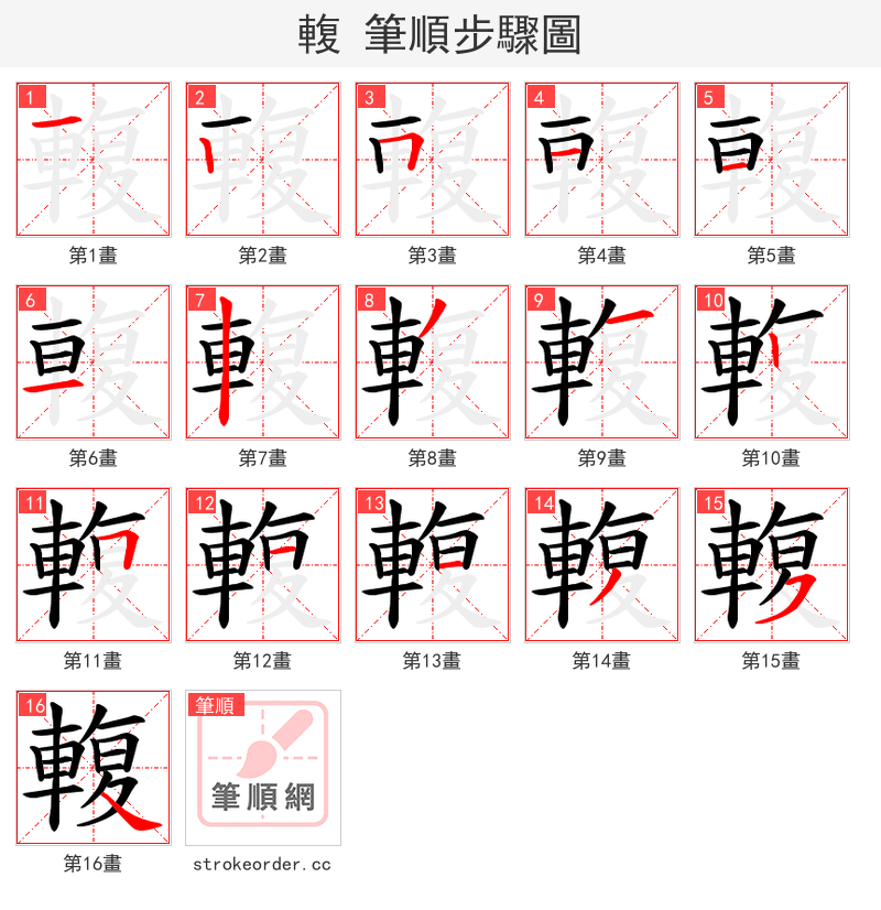 輹 的笔顺分步演示（一笔一画写字）