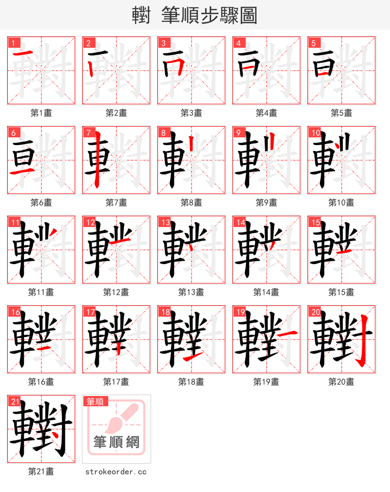轛 的笔顺分步演示（一笔一画写字）