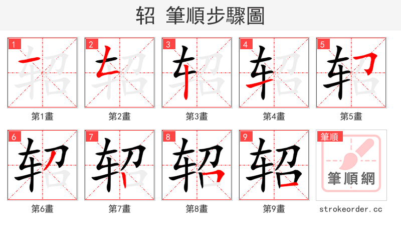轺 的笔顺分步演示（一笔一画写字）