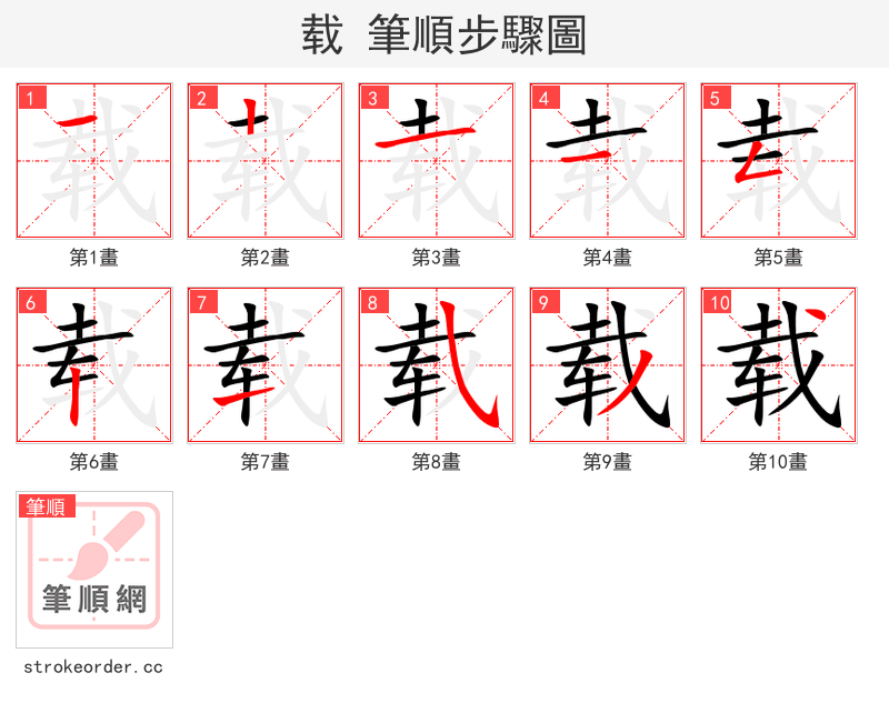 载 的笔顺分步演示（一笔一画写字）