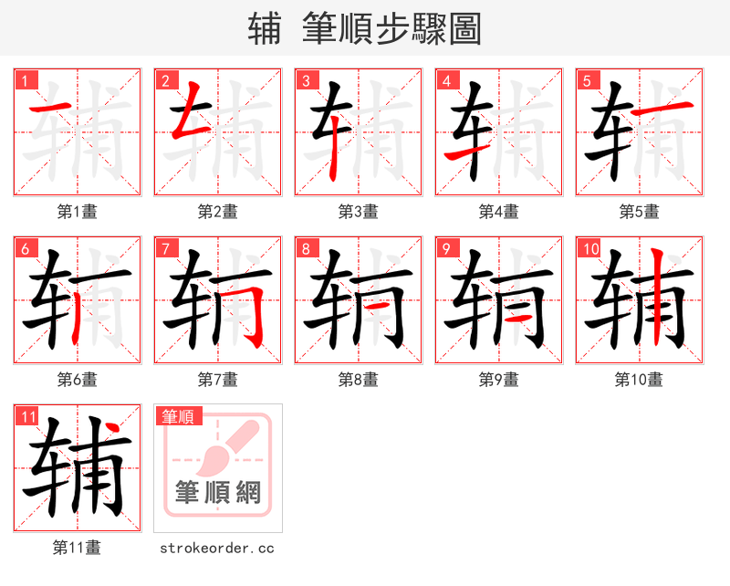 辅 的笔顺分步演示（一笔一画写字）