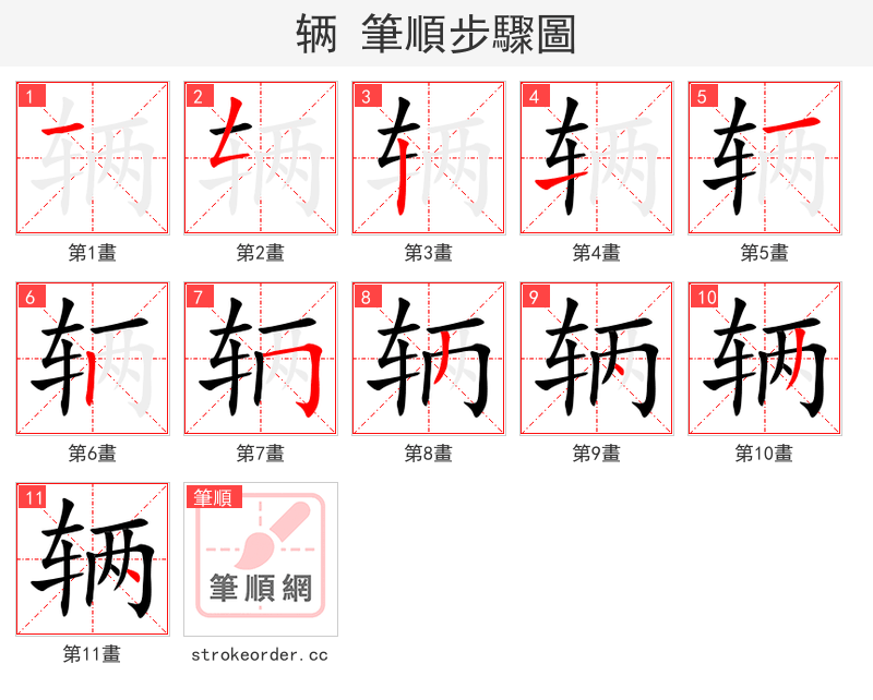 辆 的笔顺分步演示（一笔一画写字）