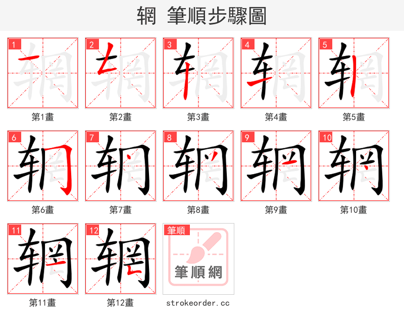 辋 的笔顺分步演示（一笔一画写字）