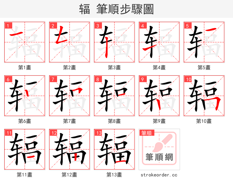 stroke order steps of 辐