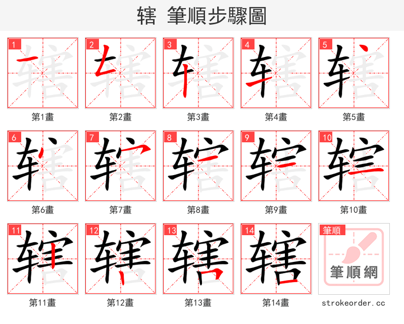 辖 的笔顺分步演示（一笔一画写字）