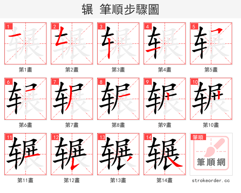 stroke order steps of 辗