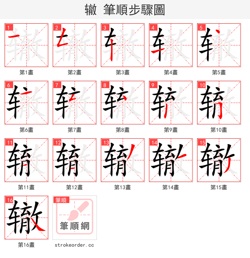 stroke order steps of 辙