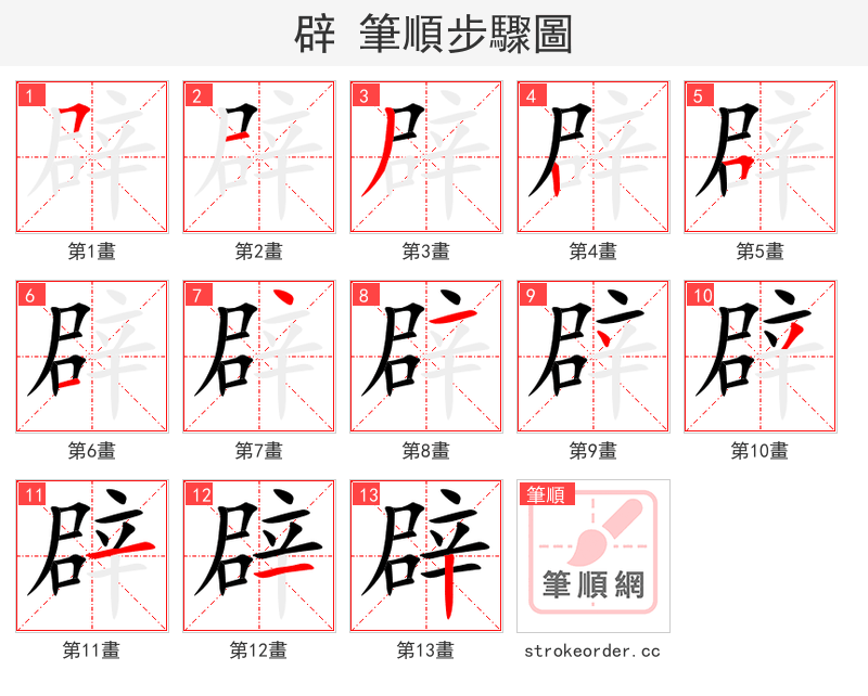 stroke order steps of 辟