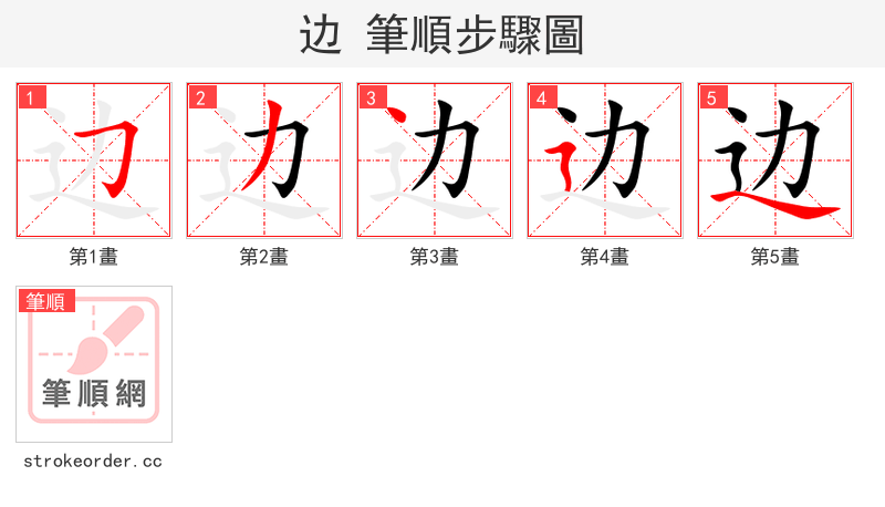 边 的笔顺分步演示（一笔一画写字）