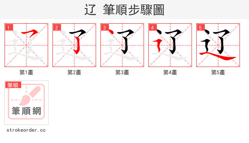 辽 的笔顺分步演示（一笔一画写字）