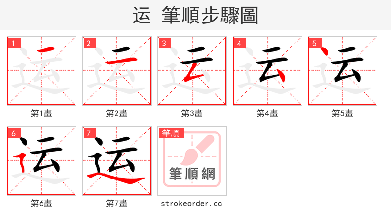 运 的笔顺分步演示（一笔一画写字）
