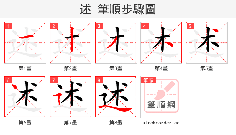 述 的笔顺分步演示（一笔一画写字）